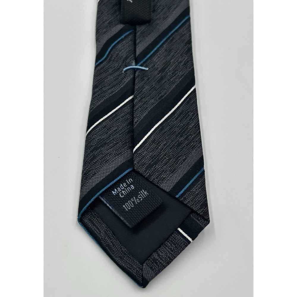 Marc Anthony 100% Silk Narrow Men's Neck Tie Black Gray Tonal‎ Stripe 3W 58L - Picture 7 of 9
